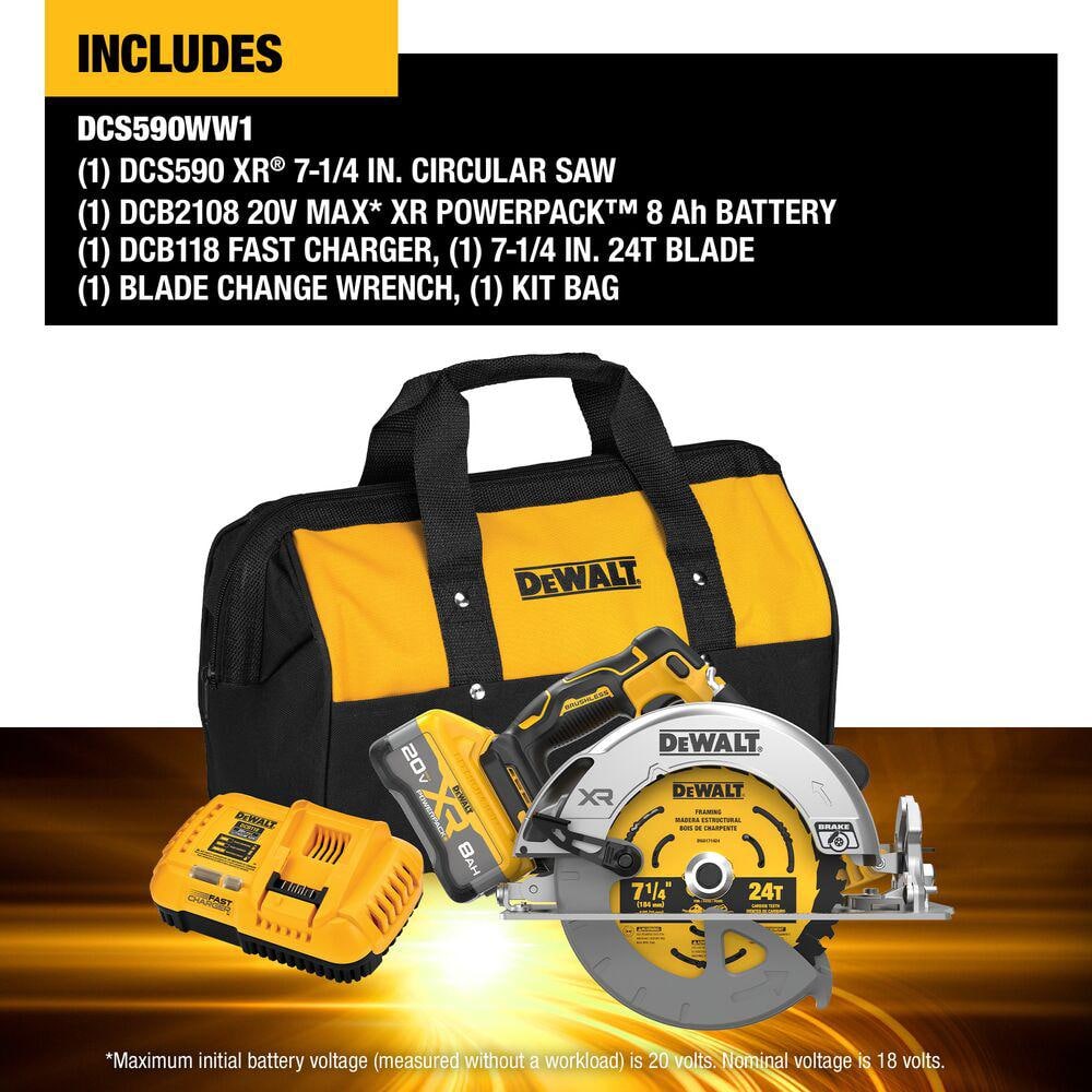 DEWALT 20V MAX Lithium-Ion 7-1/4 in. Cordless Circular Saw Kit with 8.0 Ah Battery, Charger and Kit Bag
