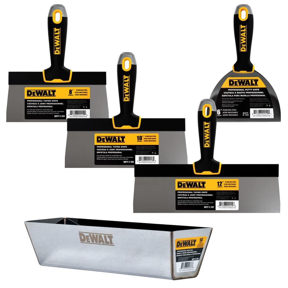 DEWALT 8/10/12 in. Stainless Steel Taping Knife Set with 14 in. Mud Pan