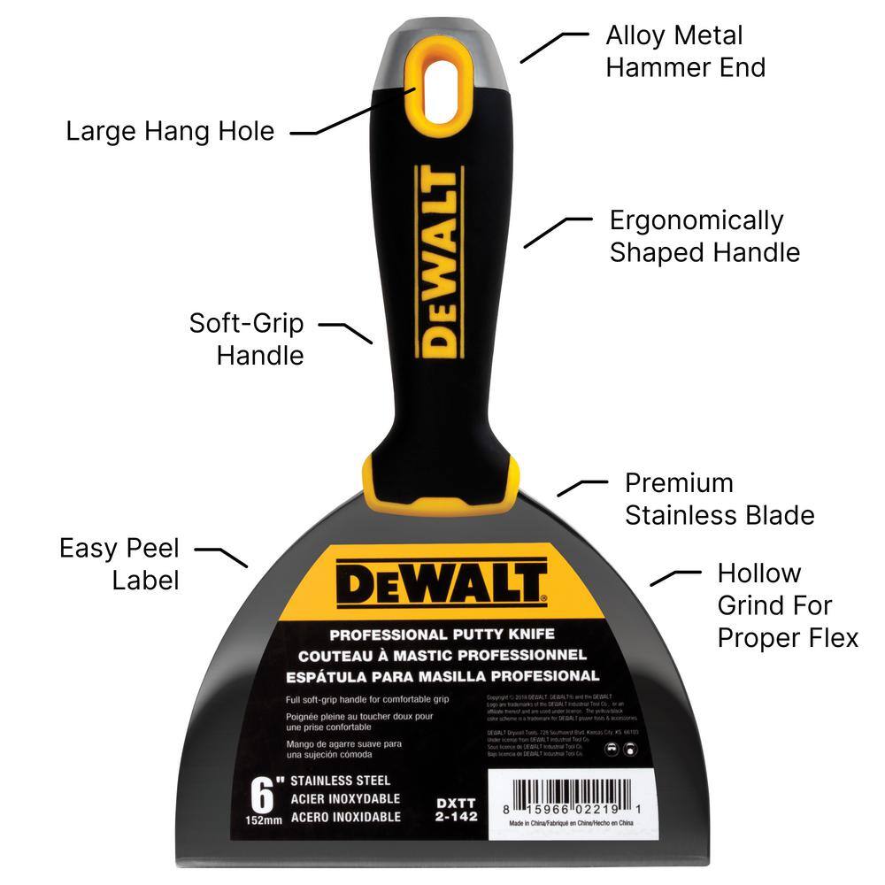 DEWALT Stainless Steel Joint Knife Set with Soft Grip Handles, 4/5/6 in. + 9-in-1 Tool