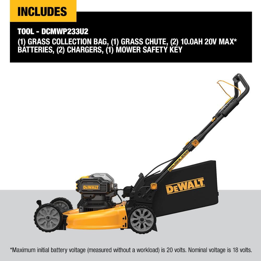 DeWalt 20V MAX DCMWP233U2 21.5 in. Cordless Push Lawn Mower Kit with (2) 10Ah Batteries & Charger