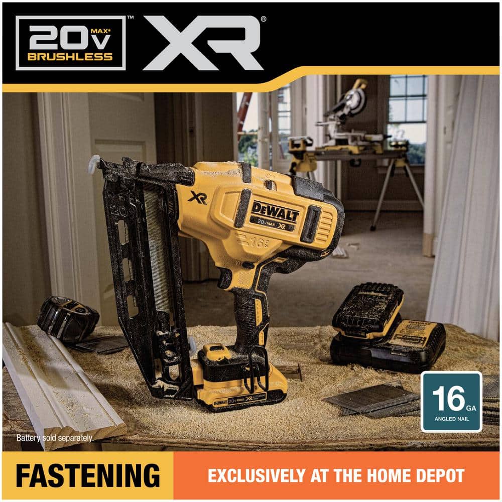 DEWALT 20V MAX XR Lithium-Ion Electric Cordless 16-Gauge Angled Finishing Nailer (Tool Only)