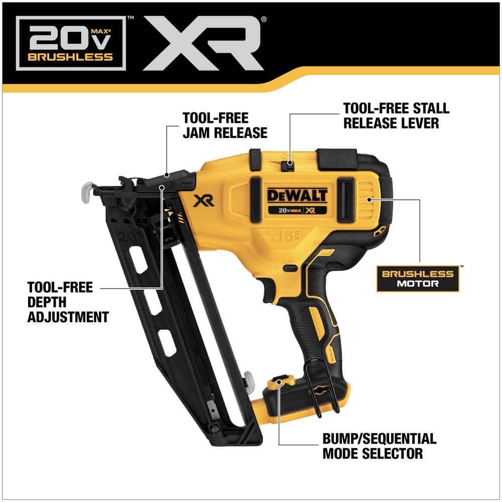 DEWALT 20V MAX XR Lithium-Ion Electric Cordless 16-Gauge Angled Finishing Nailer (Tool Only)