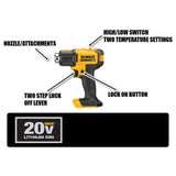 DEWALT 20V MAX Cordless Compact Heat Gun with Flat and Hook Nozzle Attachments