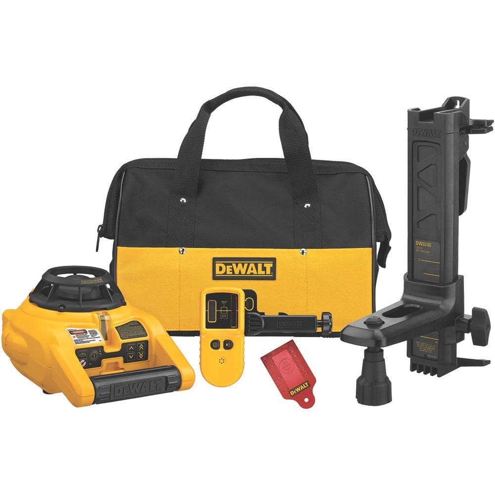 DEWALT 150 ft. Red Self-Leveling Rotary Laser Level with Detector and Clamp, Wall Mount, Remote, Bag, (2) D and (1) 9V battery