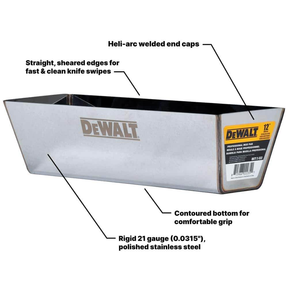 DEWALT 12 in. Stainless Steel Mud Pan with Curved Bottom