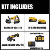 DEWALT 20V MAX XR Cordless Brushless Deep Cut Band Saw with 4-1/2 in. Grinder, (2) 5.0Ah Batteries, Charger & Bag