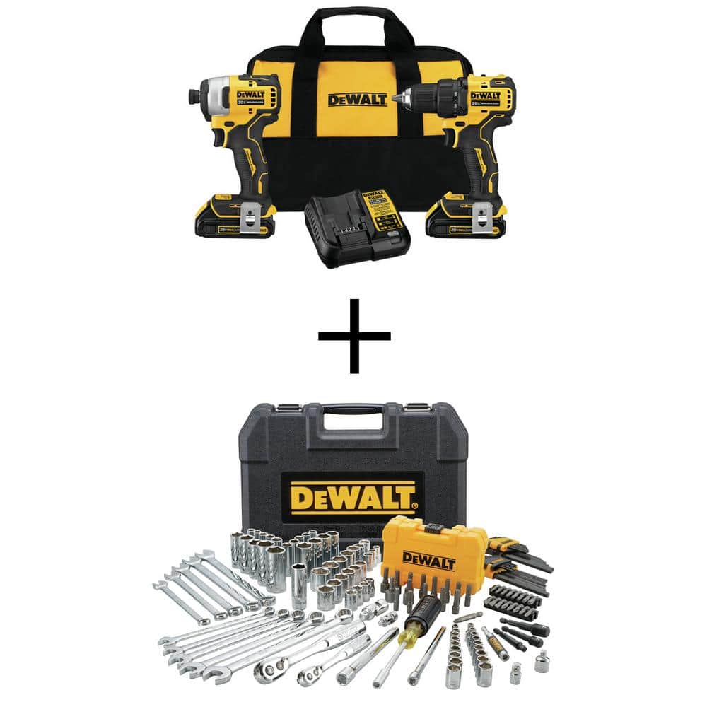 DEWALT ATOMIC 20V MAX Cordless Brushless Compact Drill/Impact Combo Kit (2-Tool) with 142-Piece Mechanics Tool Set