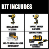 DEWALT ATOMIC 20V MAX Cordless Brushless Compact Drill/Impact Combo Kit (2-Tool) with 142-Piece Mechanics Tool Set