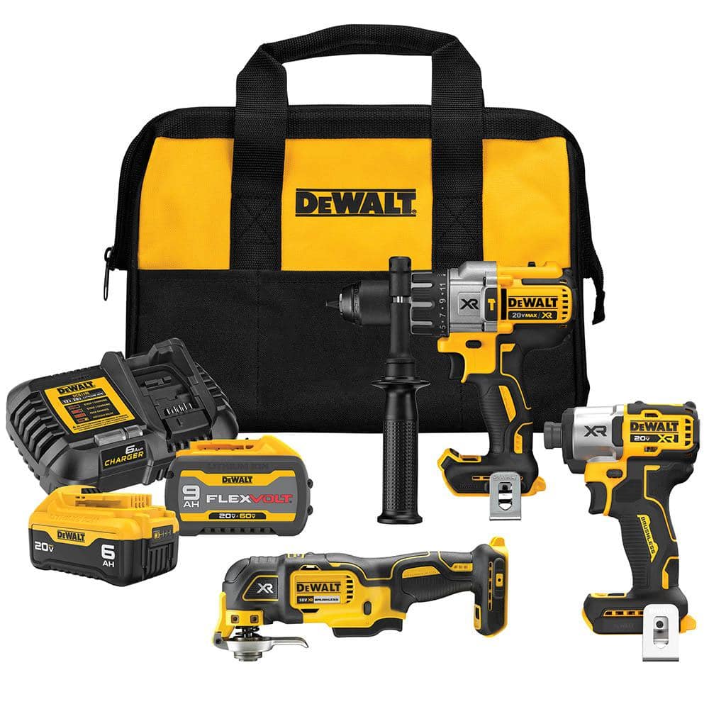 DEWALT 20V Lithium-Ion Cordless 3-Tool Combo Kit and 20V Circular Saw with FLEXVOLT 9 Ah and 20V 6 Ah Batteries and Charger
