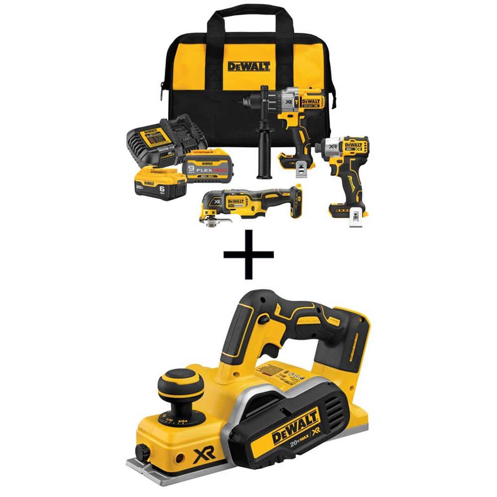 DEWALT 20V Lithium-Ion Cordless 3-Tool Combo Kit and 3-1/4 in. Planer with Flexvolt 9 Ah and 20-Volt 6 Ah Batteries and Charger