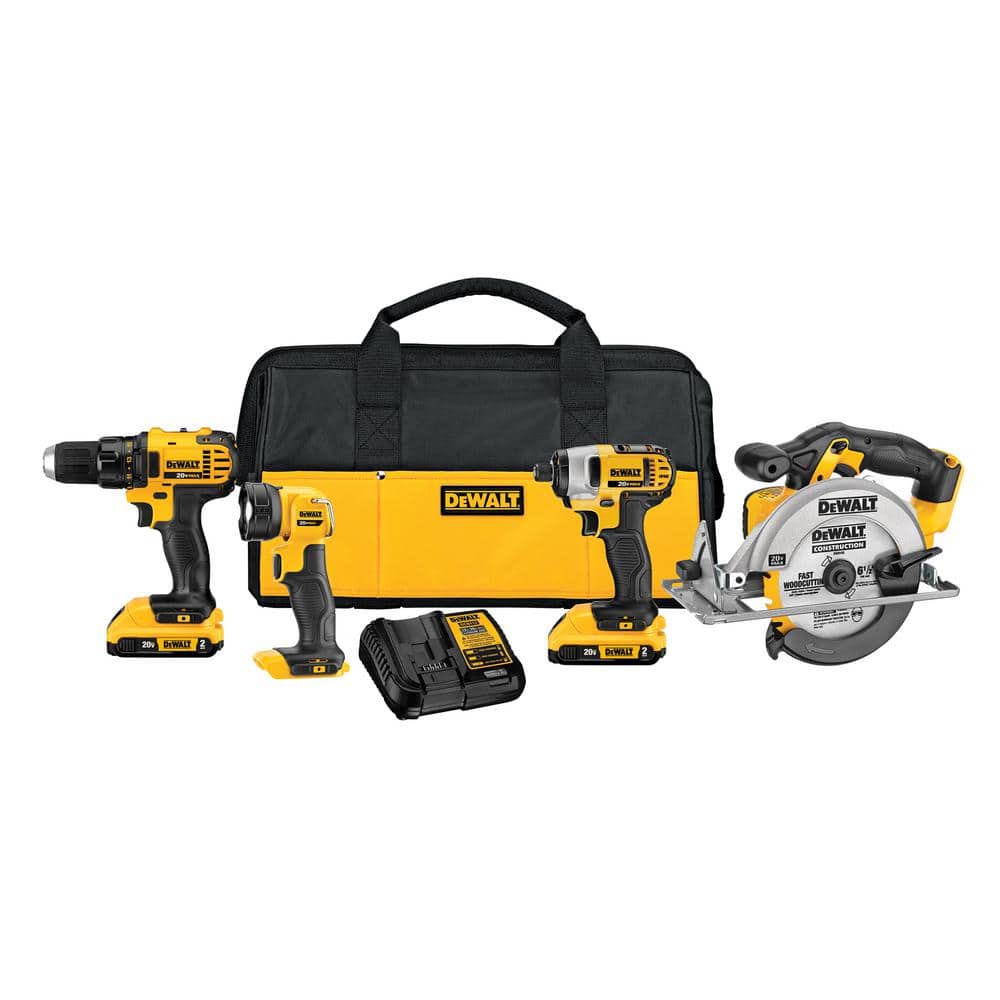 DEWALT 20-Volt MAX Lithium-Ion Cordless 4-Tool Combo Kit with (2) 2.0Ah Batteries, Charger and Tool Bag