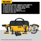 DEWALT 20-Volt MAX Lithium-Ion Cordless 4-Tool Combo Kit with (2) 2.0Ah Batteries, Charger and Tool Bag