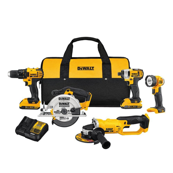DEWALT 20-Volt MAX Lithium-Ion Cordless 5-Tool Combo Kit with (2) 2Ah Batteries, Charger & Tool Bag (DCK521D2)