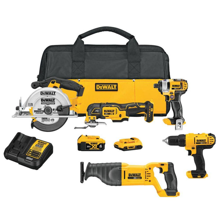 DEWALT 20V MAX Lithium-Ion Cordless 5-Tool Combo Kit with (1) 4.0Ah Battery, (1) 2.0Ah Battery, Charger and Bag