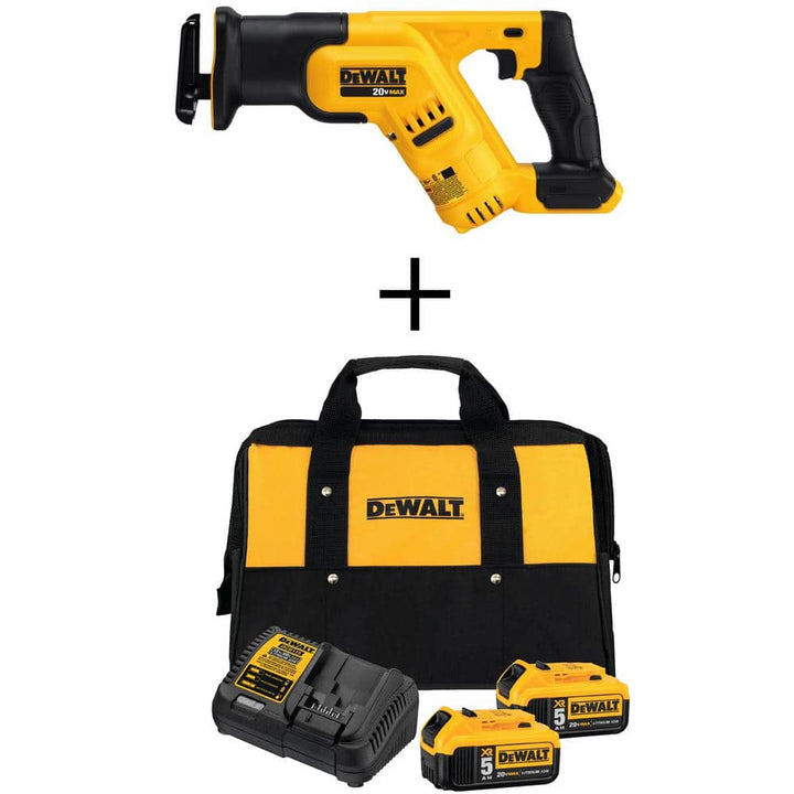 DEWALT 20V MAX Li-Ion Cordless Compact Reciprocating Saw Kit – Tool-Only + (2) 5.0Ah Batteries, Charger & Bag