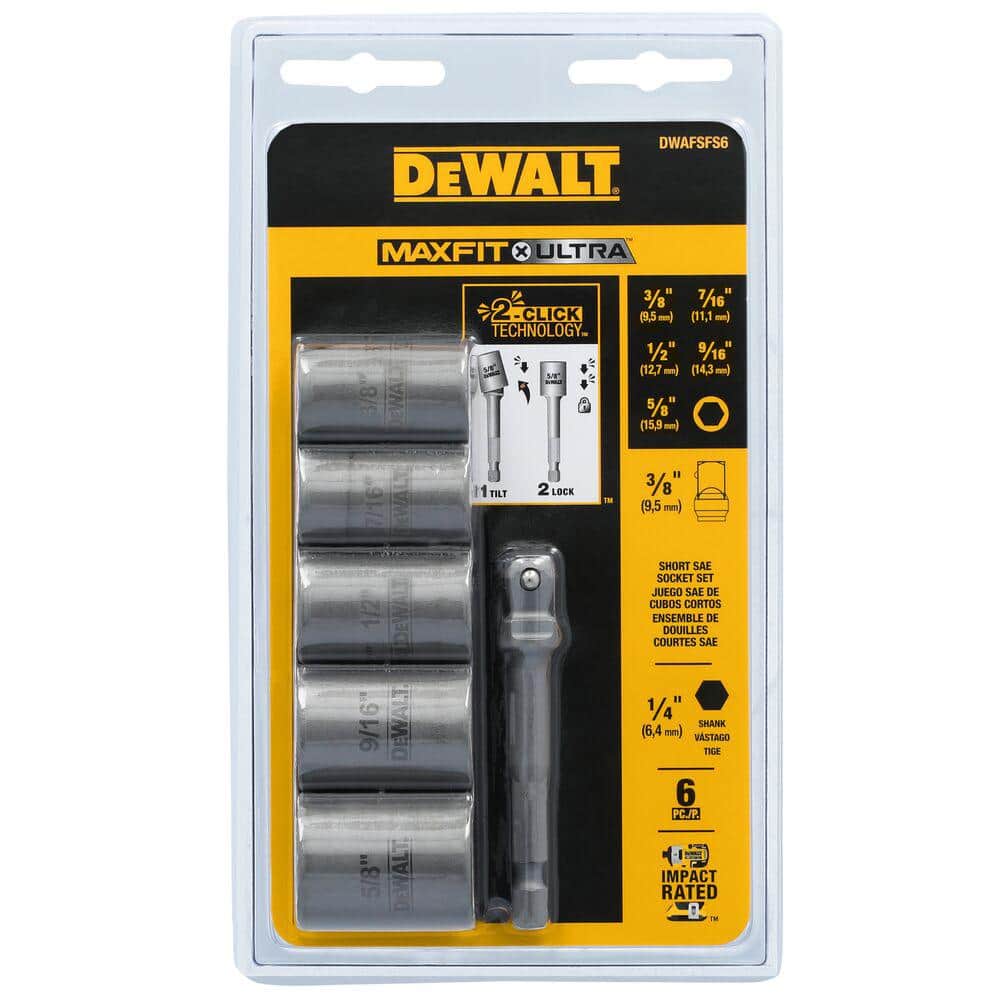 DEWALT MAXFIT ULTRA 3/8 in. Carbon Steel Drive Socket Set (6-Piece) with 1/4 in. Adapter
