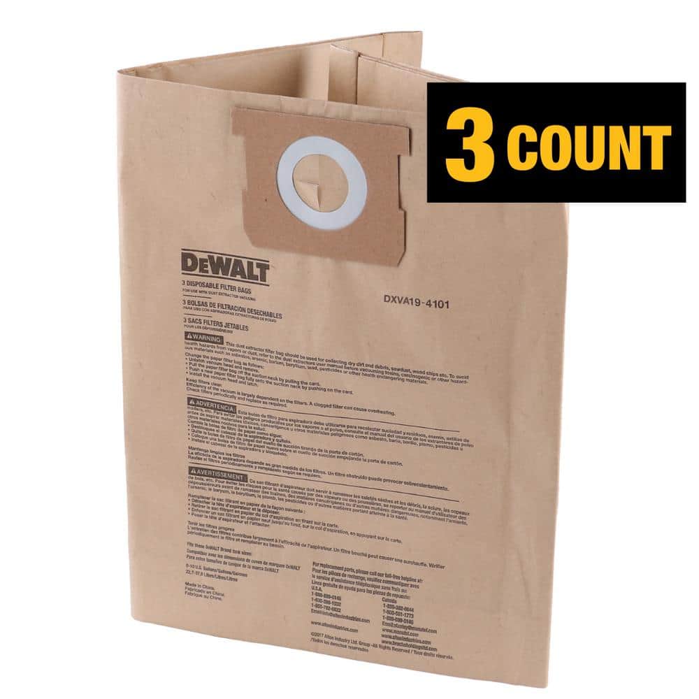 DEWALT 6 Gal. to 10 Gal. Dust Bag Filter, 3-Pack for Wet/Dry Vacuums