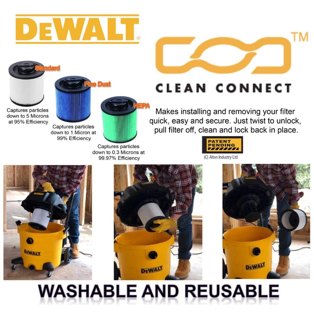 DEWALT 6 Gal. to 16 Gal. Cartridge Filter for High Efficiency Wet/Dry Vacuum, DXVC6912