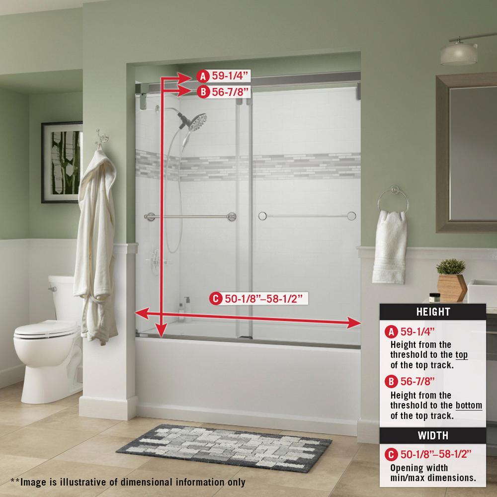 Lyndall 60 x 59-1/4 in. Frameless Mod Soft-Close Sliding Bathtub Door in Nickel with 1/4 in. (6mm) Tranquility Glass - Super Arbor