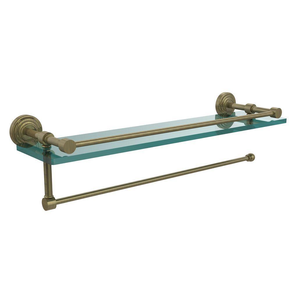 Waverly Place 22 in. L x 5 in. H x 5 in. W Paper Towel Holder with Gallery Clear Glass Shelf in Polished Nickel - Super Arbor