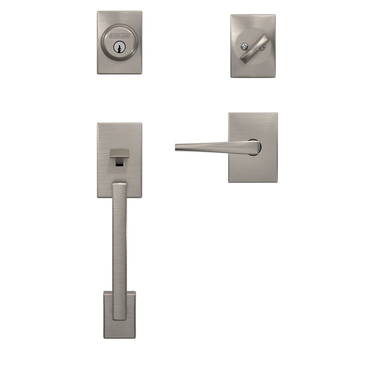 Schlage Custom Century Satin Nickel Single-Cylinder Handleset with Eller Lever and Century Trim