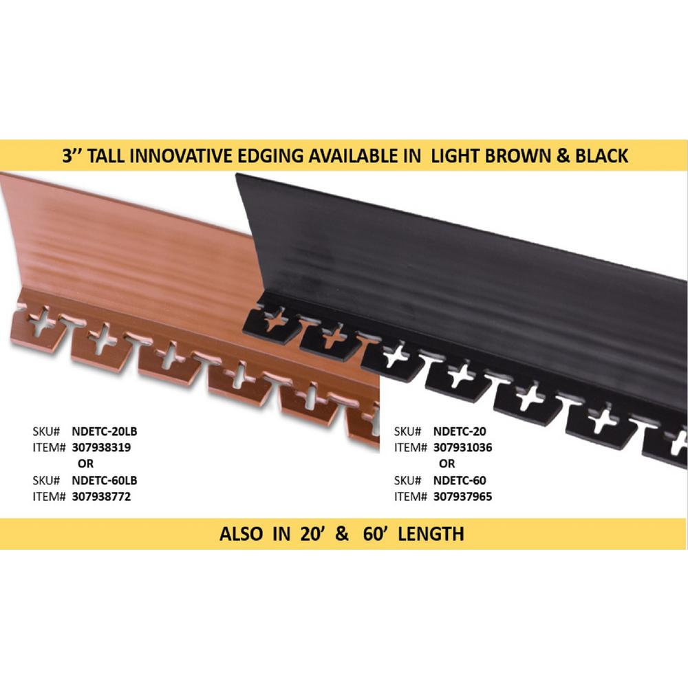 Valley View Industries 60 ft. L x 2 in. W x 3 in. H Light Brown Tall Resin Innovative Edge No Dig Edging with 9 in. Poly Stakes (30-Quantity) - Super Arbor
