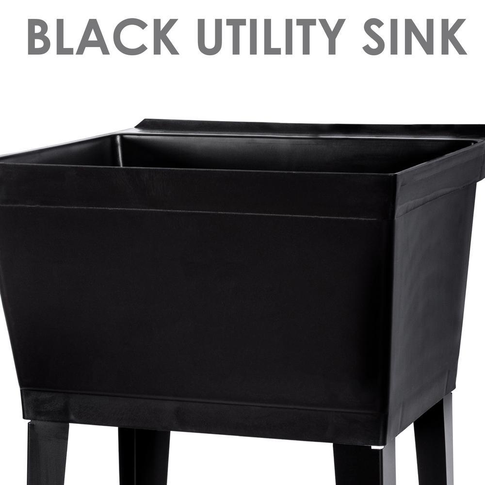 22.875 in. x 23.5 in. Black 19 gal. Thermoplastic Utility Sink Kit with Black Metal Legs, P-Trap and Supply Lines - Super Arbor