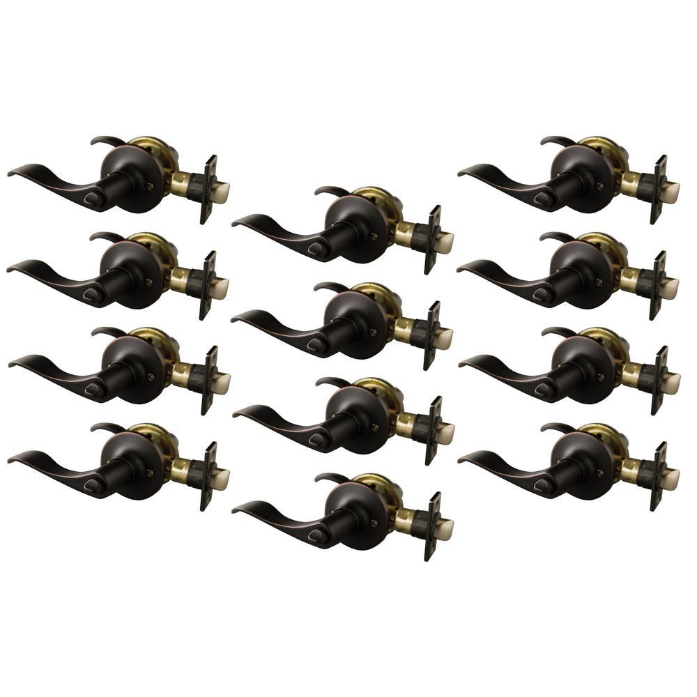 Stratford Satin Nickel Privacy Bed/Bath Door Lever with Universal 6-Way Latch (6-Pack) - Super Arbor