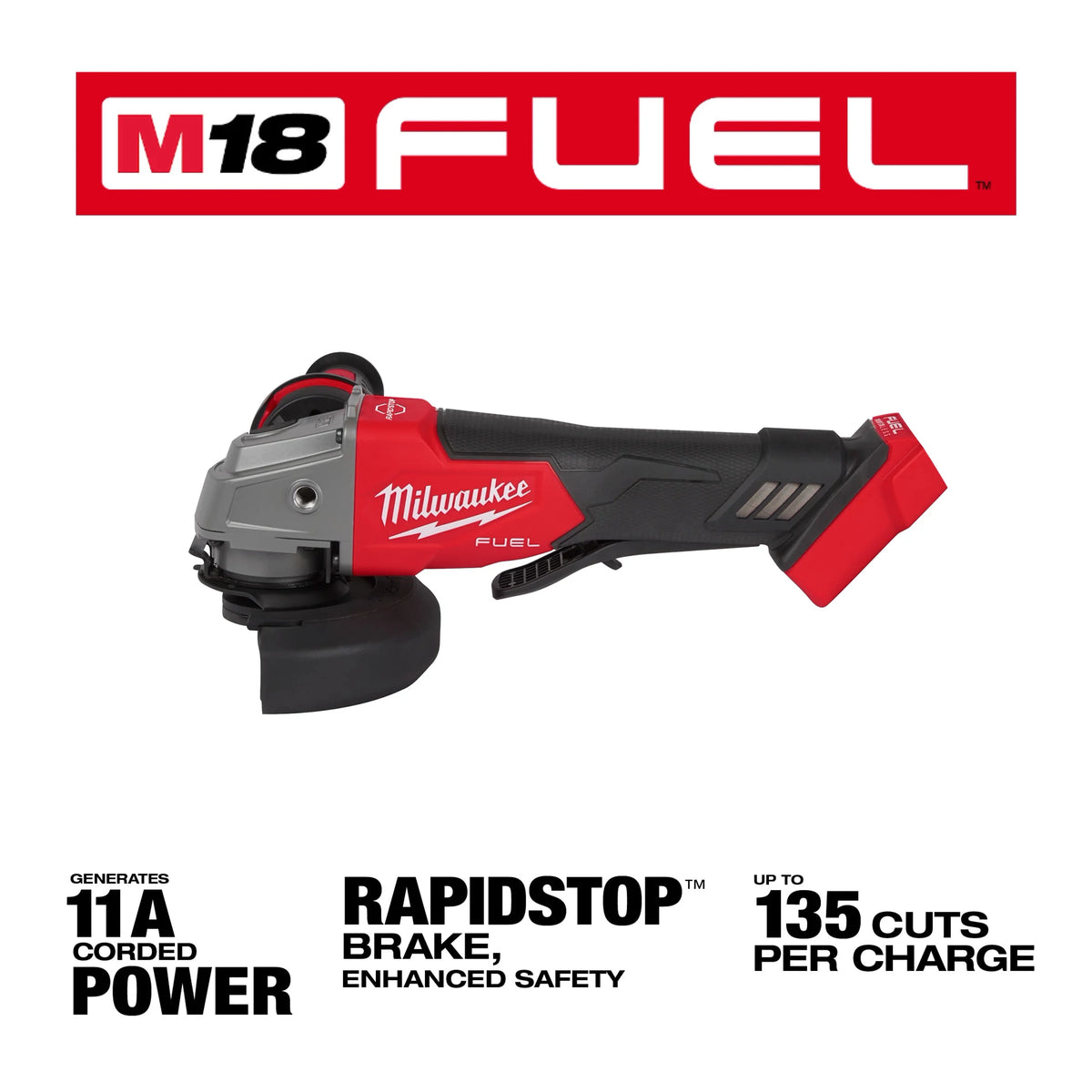 Milwaukee M18 FUEL 18V Brushless Cordless 4-1/2 in./5 in. Braking Angle Grinder, Paddle Switch (2880-20) w/ HIGH OUTPUT Batteries Bundle