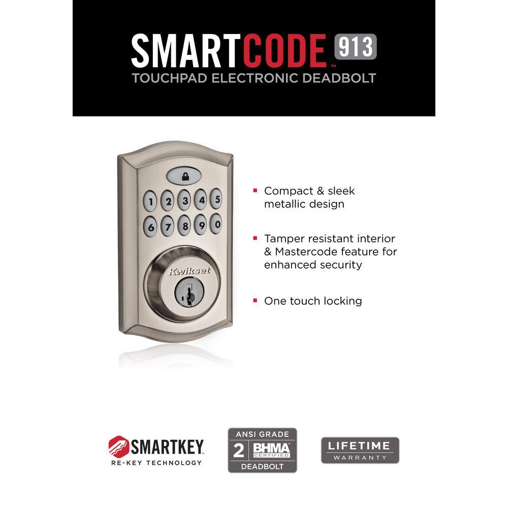 SmartCode Satin Nickel Single Cylinder Electronic Deadbolt featuring SmartKey Security and Lido Hall/Closet Lever - Super Arbor