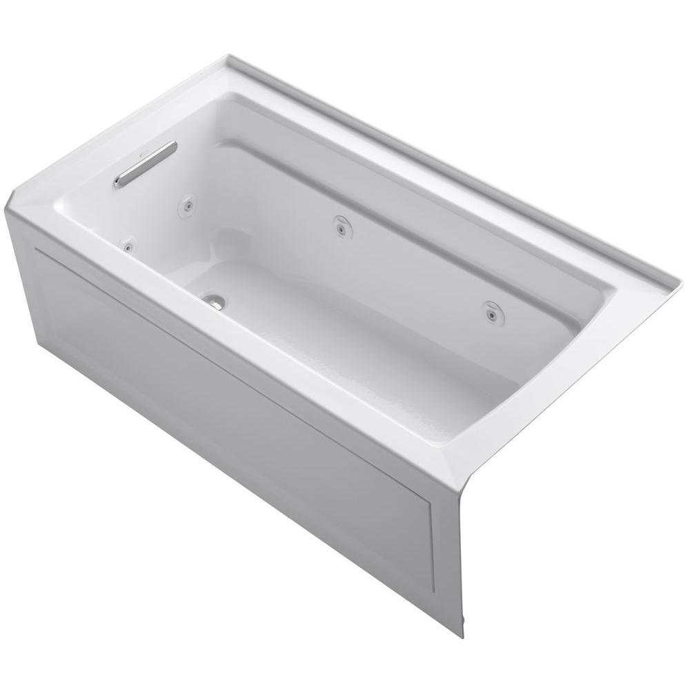 Archer 5 ft. Left-Drain Rectangular Alcove Whirlpool Bathtub in Biscuit - Super Arbor