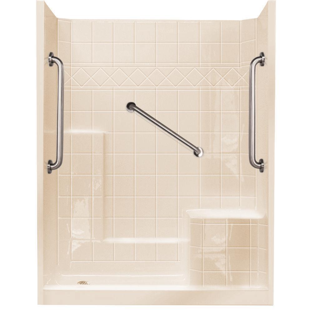 60 in. x 33 in. x 77 in. Standard Plus 24 Low Threshold 3-Piece Shower Kit in White with Right Seat and Left Drain - Super Arbor
