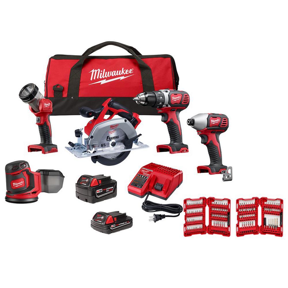 M18 18-Volt Lithium-Ion Cordless Combo Kit (5-Tool) with Titanium Drill Bit Set (23-Piece) - Super Arbor