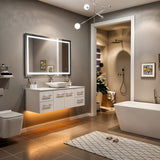 Totti Wave 48 in. W x 21 in. D x 22 in. H Bathroom Vanity in White with White Glassos Top and White Sink