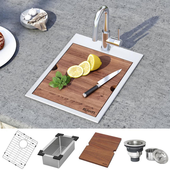 Workstation Drop-in Stainless Steel 15 in. x 20 in. Topmount Bar Prep RV Kitchen Sink 16-Gauge Single Bowl - Super Arbor