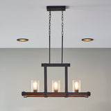 Kichler Barrington Distressed Black & Wood Tone Linear Kitchen Island Light with Clear Seeded Glass, 32 in.
