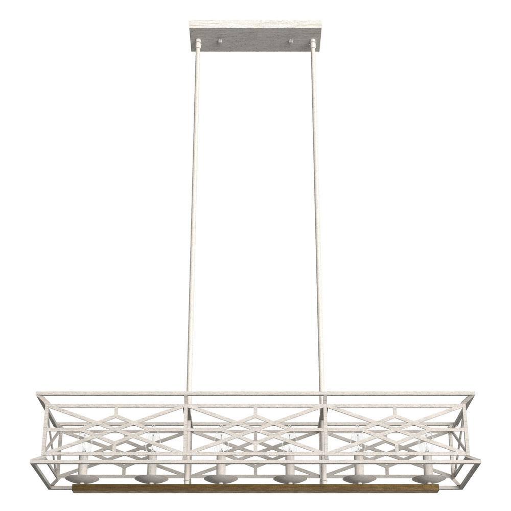 Hunter Langwood 6 Light Distressed White Basket Chandelier Kitchen Light