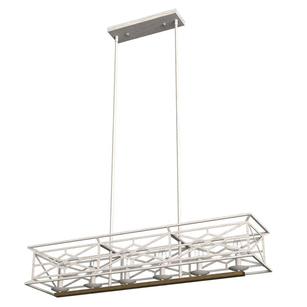 Hunter Langwood 6 Light Distressed White Basket Chandelier Kitchen Light