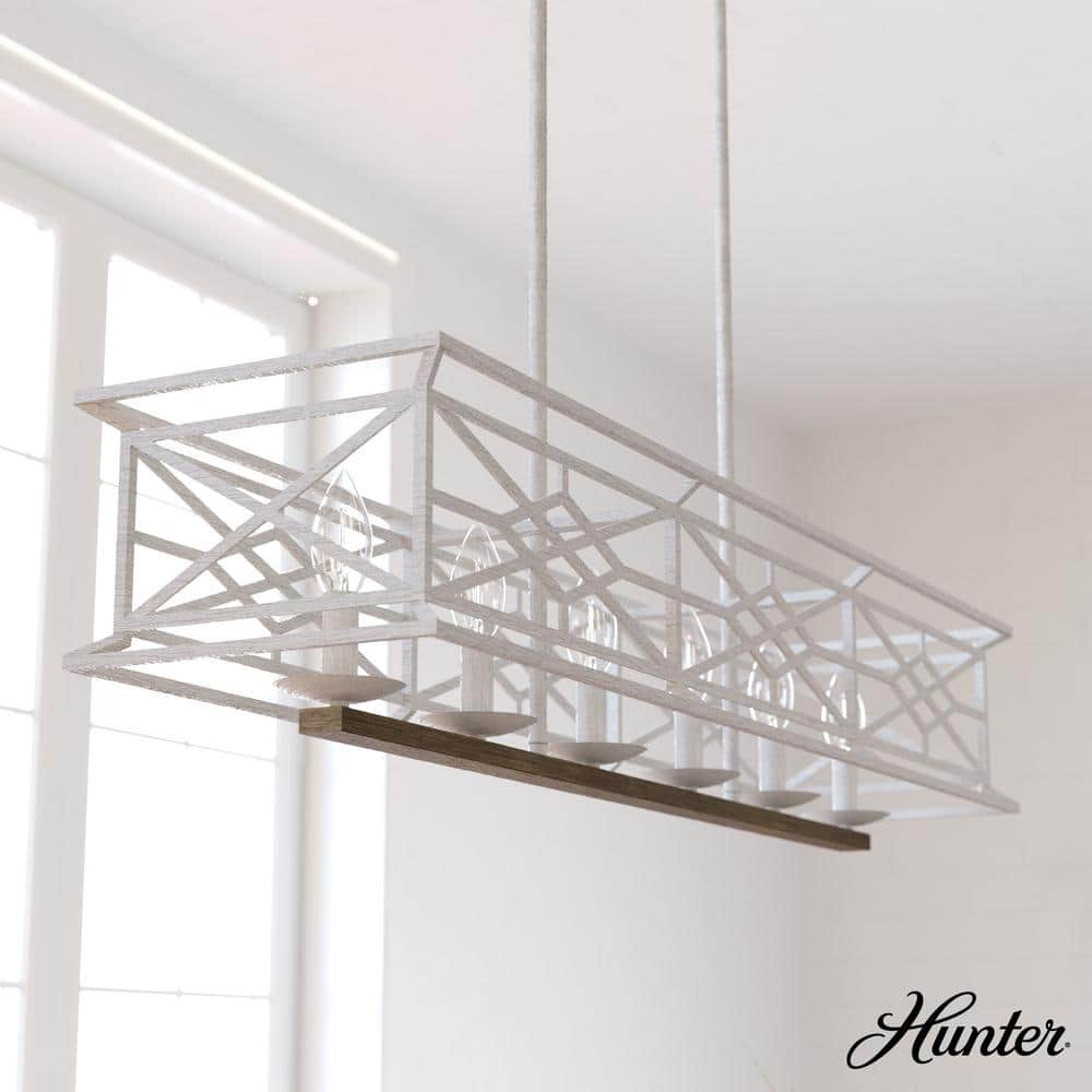 Hunter Langwood 6 Light Distressed White Basket Chandelier Kitchen Light