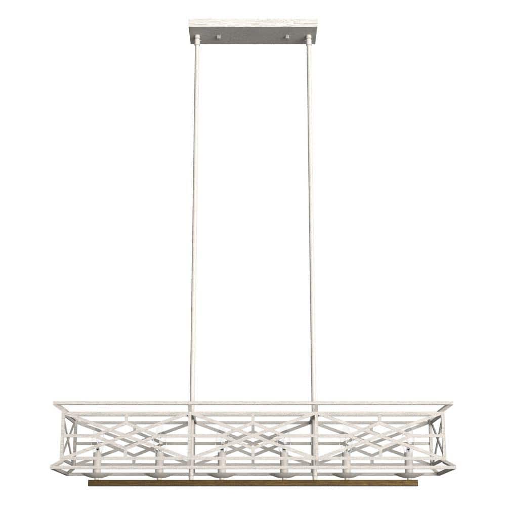 Hunter Langwood 6 Light Distressed White Basket Chandelier Kitchen Light
