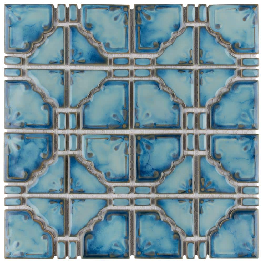 Merola Tile Moonbeam Diva Blue 12 in. x 12 in. Porcelain Mosaic Tile (9.79 sq. ft. / Case)