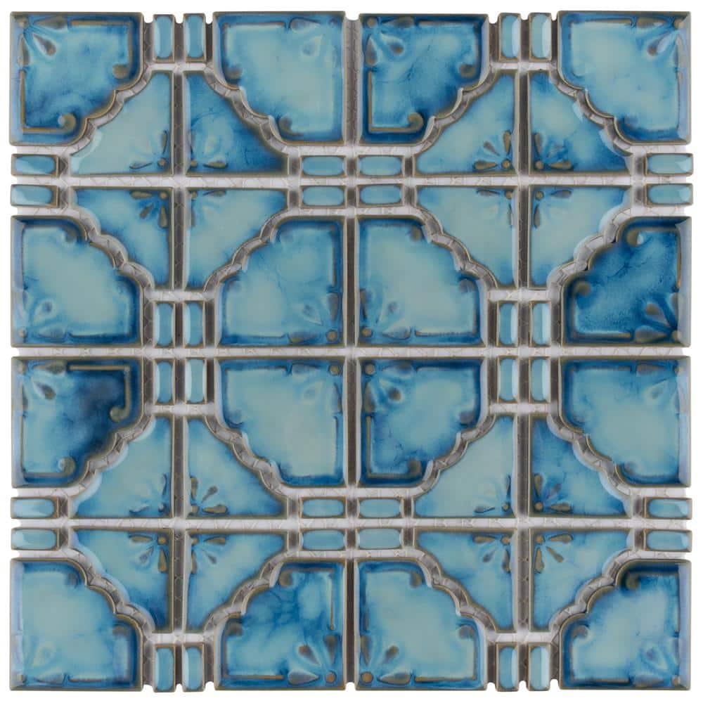 Merola Tile Moonbeam Diva Blue 12 in. x 12 in. Porcelain Mosaic Tile (9.79 sq. ft. / Case)