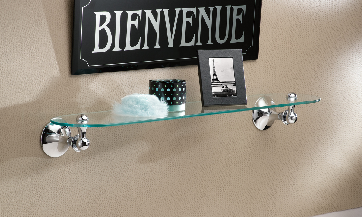 Moen Lounge Chrome 1-Tier Glass Wall-Mount Bathroom Shelf, DN7790CH