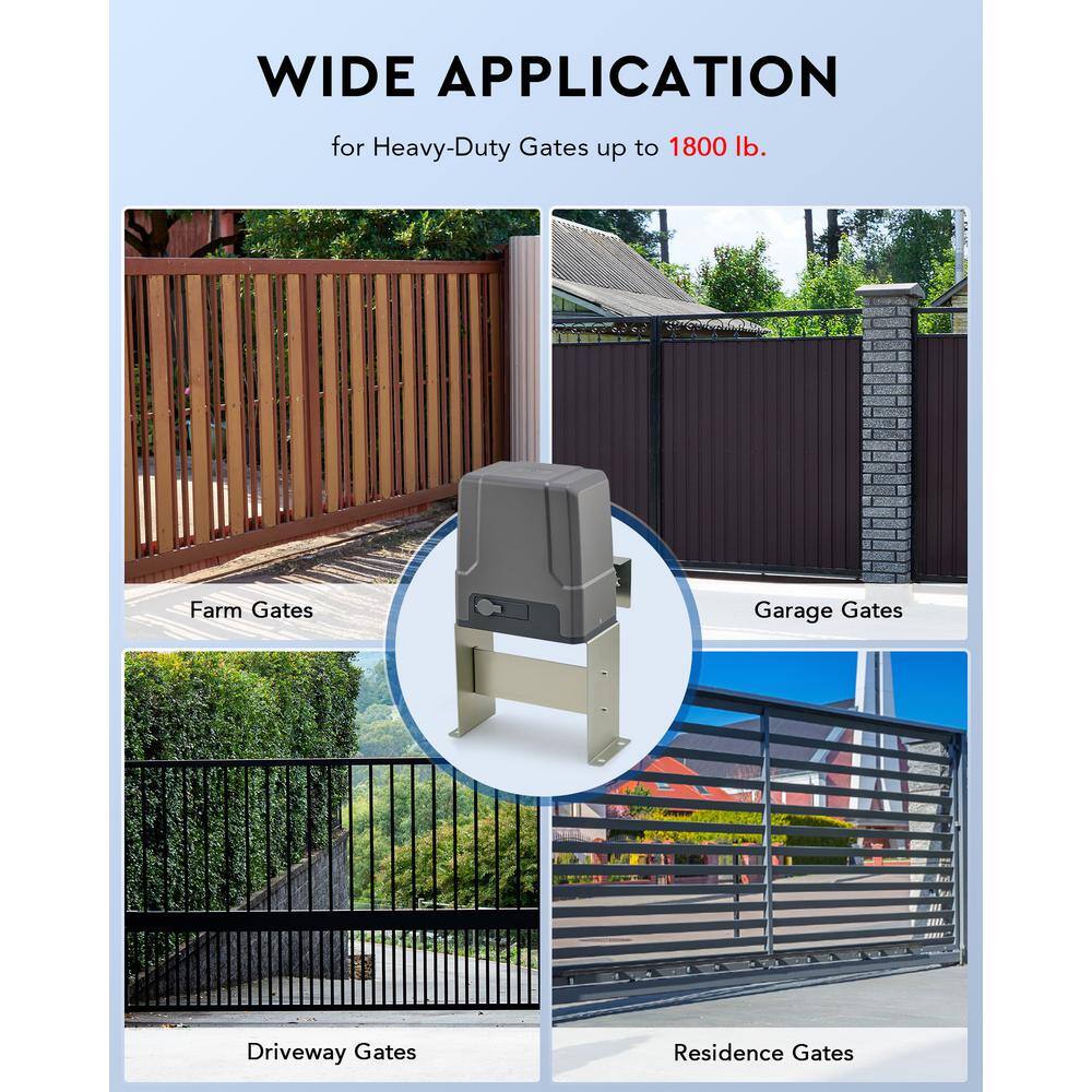 DOORADO 170W Automatic Sliding Gate Opener for 1800 lbs. 40 ft. Gates, 24V DC Motor IR Sensors Remotes, Solar Power Compatible
