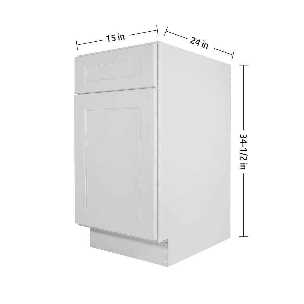HOMEIBRO Newport Light Dove Plywood Shaker Style Stock 1-Door 1-Drawer Base Kitchen Cabinet (15 in. x 34.5 in. x 24 in.)