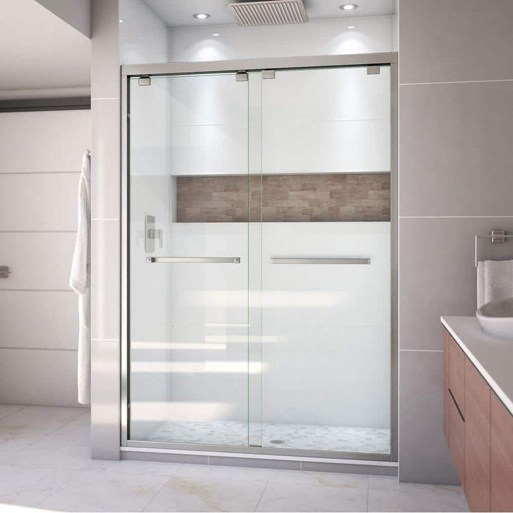 DreamLine Encore 50 in. to 54 in. W x 76 in. H Semi-Frameless Bypass Shower Door, Brushed Nickel, Clear Glass