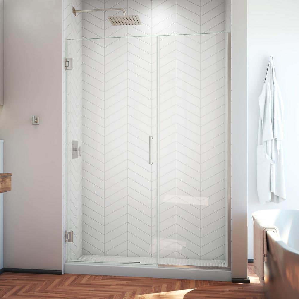 DreamLine Unidoor Plus 46 to 46.5 in. x 72 in. Frameless Hinged Shower Door, Brushed Nickel