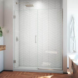 DreamLine Unidoor Plus 58 to 58.5 in. W x 72 in. H Frameless Hinged Shower Door, Brushed Nickel