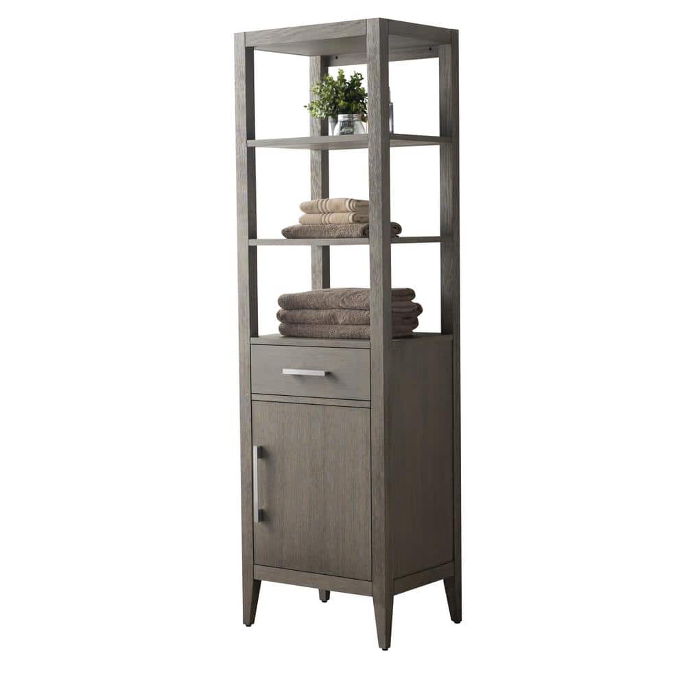Vanity Art 21 in. W x 17 in. D x 72 in. H Brown MDF Floor Standing Linen Cabinet with Soft Close Door in Driftwood Gray/BN