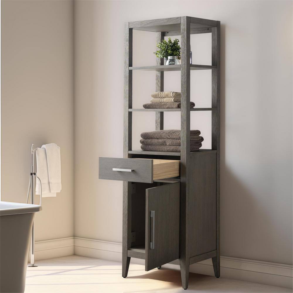 Vanity Art 21 in. W x 17 in. D x 72 in. H Brown MDF Floor Standing Linen Cabinet with Soft Close Door in Driftwood Gray/BN